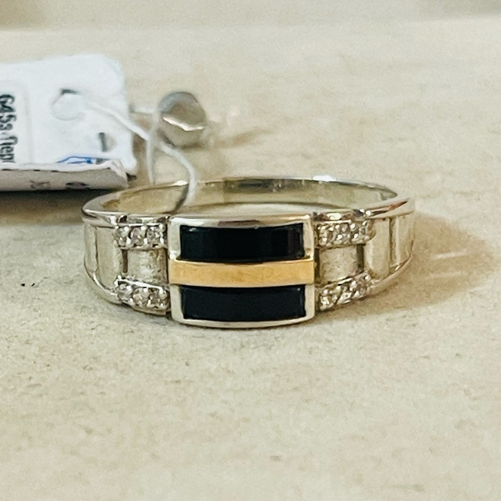 NWT black Onyx  Sterling SILVER 925, gold 375-  9K MENS Ring Sz 11.75 US